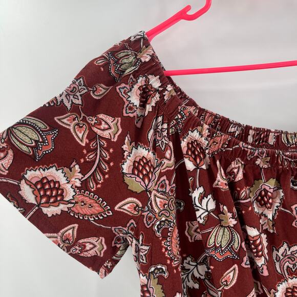 Lands End Dress Size 2X (20W-22W) Burgundy Rustic Cotton Off Shoulder Ruffle - Picture 5 of 13